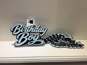 Birthday Boy hype chain in blue, black and white