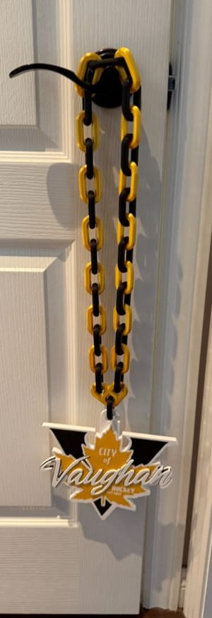 City of Vaughan Hockey hype chain hanging on a door